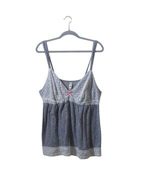 Cacique Lace Trim Sleep Cami Plus Size 14/16 Gray Floral Lingerie Tank Top